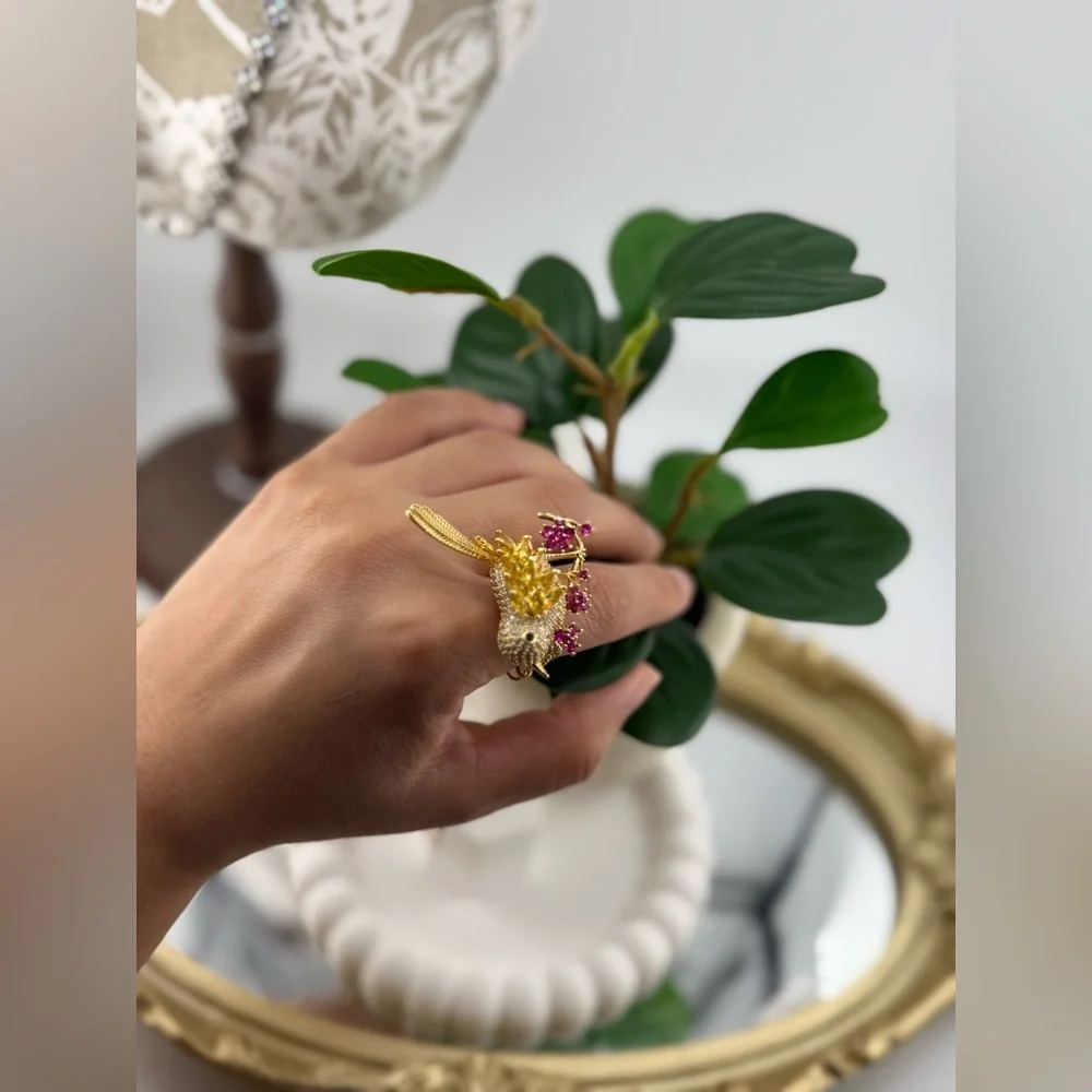 Gold Bird Statement Ring – Crystal & Ruby Red Accents 🐦✨ - Picture 11 of 13